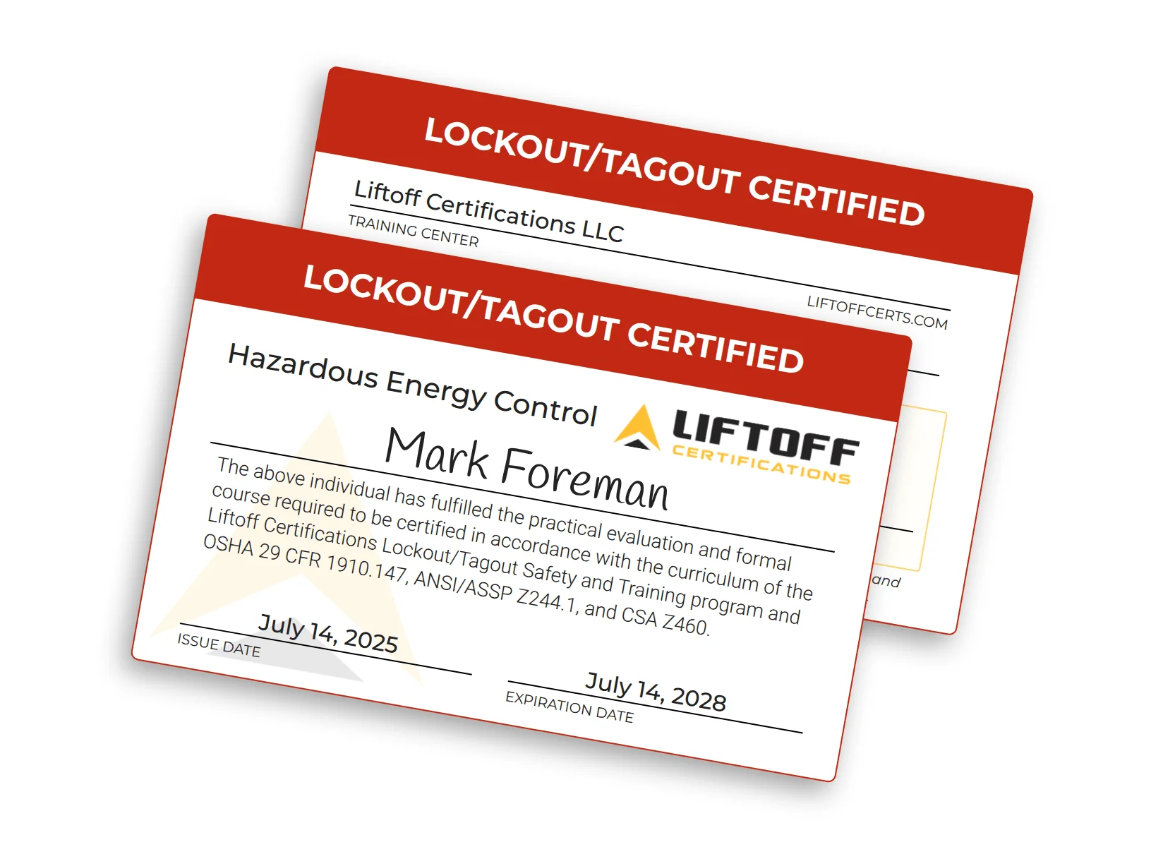 Lockout Tagout Certification Card