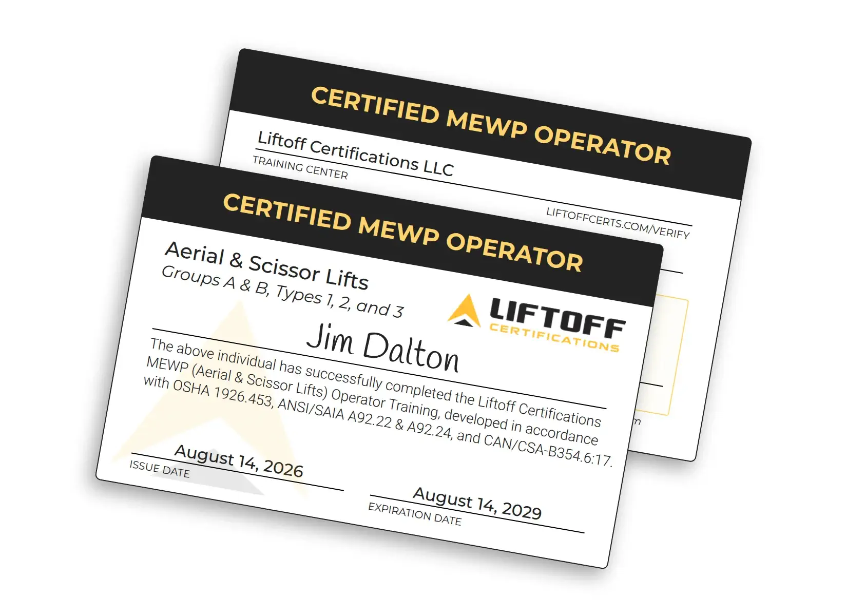 MEWP Certification Card